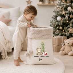 Personalised Velvet Santa Sack Or Stocking - Reindeer Tree My First Christmas Merry Xmas Baby's 1St Present Gift Wrap
