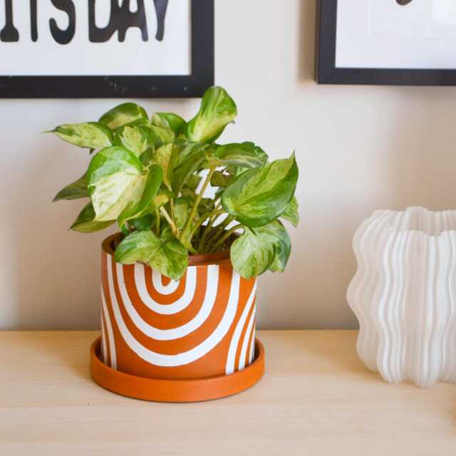 Abstract Terracotta Rainbow Concrete Planter Handmade Home Decor - image 1
