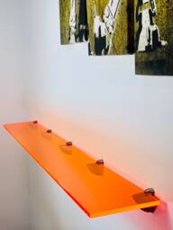 Orange Perspex Acrylic Shelves For Interiors - Wall Clamps Included Custom Sizes Available 10mm Thick Hand Polished To A High Sheen. U.K