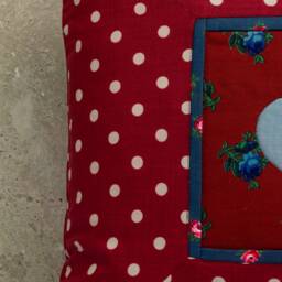 Square Cushion With Sewn-In Heart, Made From 4 Different Austrian Dirndl Fabrics in Cotton & Linen, Lined Quilted - thumbnail 2