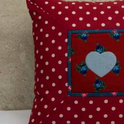 Square Cushion With Sewn-In Heart, Made From 4 Different Austrian Dirndl Fabrics in Cotton & Linen, Lined Quilted - thumbnail 3