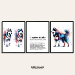 Siberian Husky Prints - Set Of 3 Posters - Watercolor Definition Wall Art Colourful Painting Room Decor Dogs Pet Artwork Gift Image - thumbnail 2