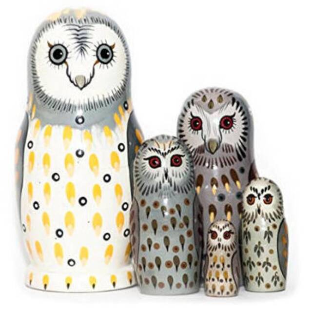 Handmade Owl Nesting Dolls Montessori Wooden Toy, Set Of 5 - image 1