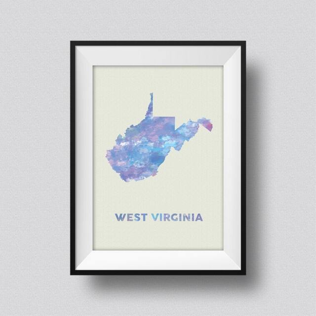 West Virginia Watercolor Map Art Print Ink Splash Poster Canvas