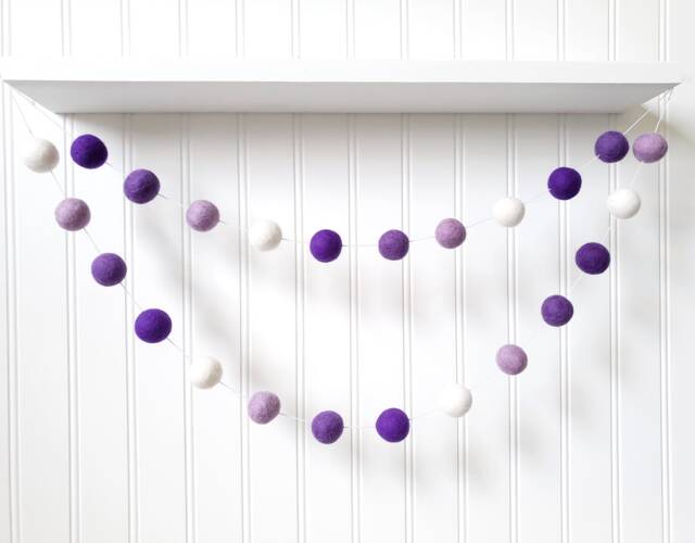Purple Felt Ball Garland, Ombre Pom Girl Nursery Decor, Baby Shower Lavender Wall Hanging - image 1