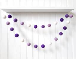 Purple Felt Ball Garland, Ombre Pom Girl Nursery Decor, Baby Shower Lavender Wall Hanging - thumbnail 1
