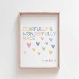 Fearfully & Wonderfully Made Print, Christian Nursery Prints, Wall Art, Scripture Rainbow Bible Verse Print - thumbnail 2