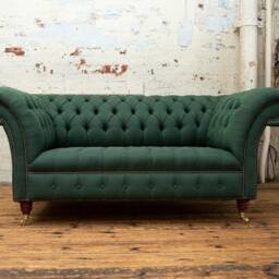 2 Seater Green Chesterfield Sofa in Herringbone Wool Fabric - British Handmade - thumbnail 3