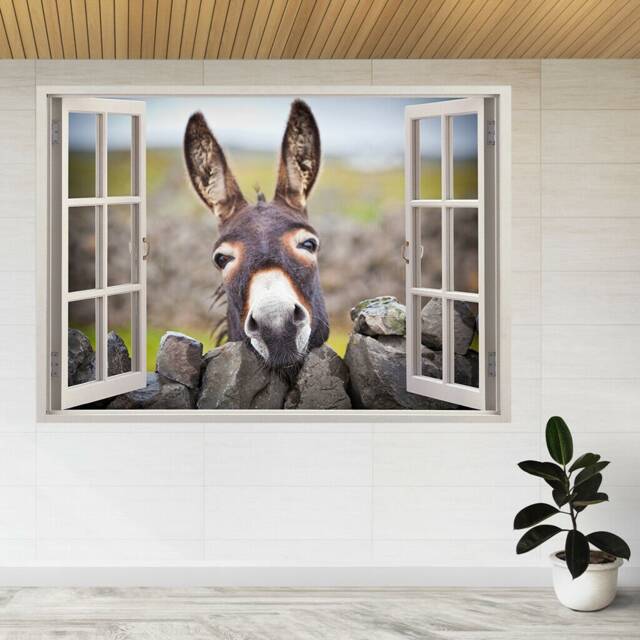 A Nice Donkey Under The Rain 3D Window View Wall Sticker Poster Decal A851 - image 1