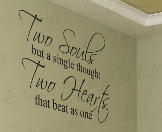 Two Souls But Single Thought Hearts Beat As One Love Bedroom Family Vinyl Quote Wall Decal Decoration Sticker Decor Art Mural L38 - image 1