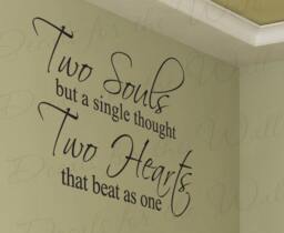 Two Souls But Single Thought Hearts Beat As One Love Bedroom Family Vinyl Quote Wall Decal Decoration Sticker Decor Art Mural L38 - thumbnail 1