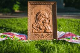 Virgin Mary Wooden Carved Icon Personalized Christian Wall Art, Tax Free