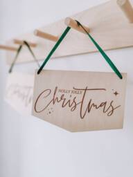 Holly Jolly Christmas Wooden Wall Hanging - Xmas Pennant Flag Christmas Decoration