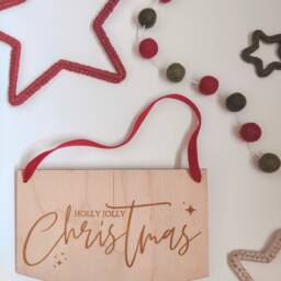 Holly Jolly Christmas Wooden Wall Hanging - Xmas Pennant Flag Christmas Decoration - thumbnail 2
