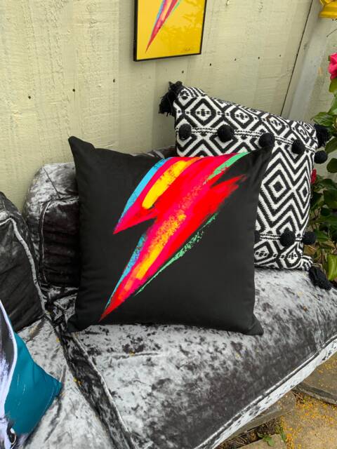 Glam Rock Lightning Bolt Black Velvet Cushion Cover - image 1