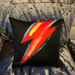 Glam Rock Lightning Bolt Black Velvet Cushion Cover - thumbnail 3