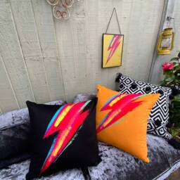 Glam Rock Lightning Bolt Black Velvet Cushion Cover - thumbnail 2