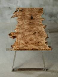Poplar Resin Table, Live Edge Table Made Mappa Burl Wood, Luxury Dining