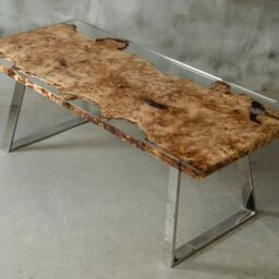 Poplar Resin Table, Live Edge Table Made Mappa Burl Wood, Luxury Dining - thumbnail 2