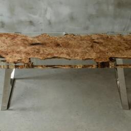 Poplar Resin Table, Live Edge Table Made Mappa Burl Wood, Luxury Dining - thumbnail 3