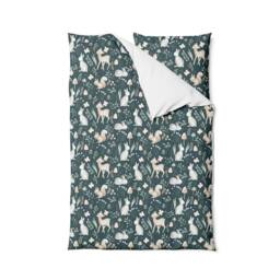 Dark Sketched Woodland Deers & Rabbit Bedding, Duvet Covers, Fitted Sheets, Children's Room Decor, Kids Baby Bedding - thumbnail 2