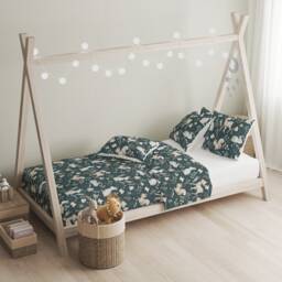Dark Sketched Woodland Deers & Rabbit Bedding, Duvet Covers, Fitted Sheets, Children's Room Decor, Kids Baby Bedding