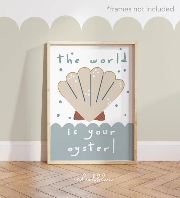 The World Is Your Oyster Print, Under The Sea Nursery Boy Decor, Quote Ocean Nursery, Shell Print - image 1