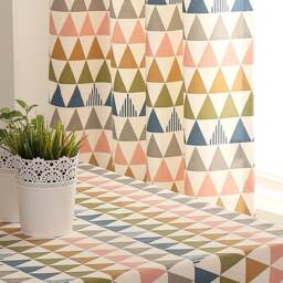 Cafe Curtain Window Valance/Window Treatment Topper/Kitchen/Bathroom/Kids Nursery Living Room Panel-Geometric Triangle, Free Gift - thumbnail 1