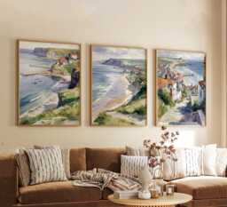 Set Of 3 Whitby Posters, Yorkshire Coastal Wall Art, Seaside Print Set, Beach Decor, Modern Travel Artwork, British Landscape - thumbnail 1