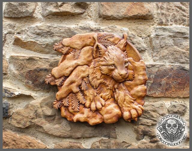 Iroko Wood Lynx Carving - Rustic Wildlife Wall Art - image 1