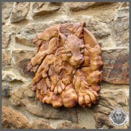 Iroko Wood Lynx Carving - Rustic Wildlife Wall Art - thumbnail 2