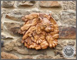 Iroko Wood Lynx Carving - Rustic Wildlife Wall Art - thumbnail 1