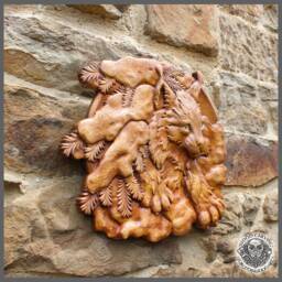 Iroko Wood Lynx Carving - Rustic Wildlife Wall Art - thumbnail 3