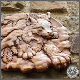 Iroko Wood Lynx Carving - Rustic Wildlife Wall Art - thumbnail 4