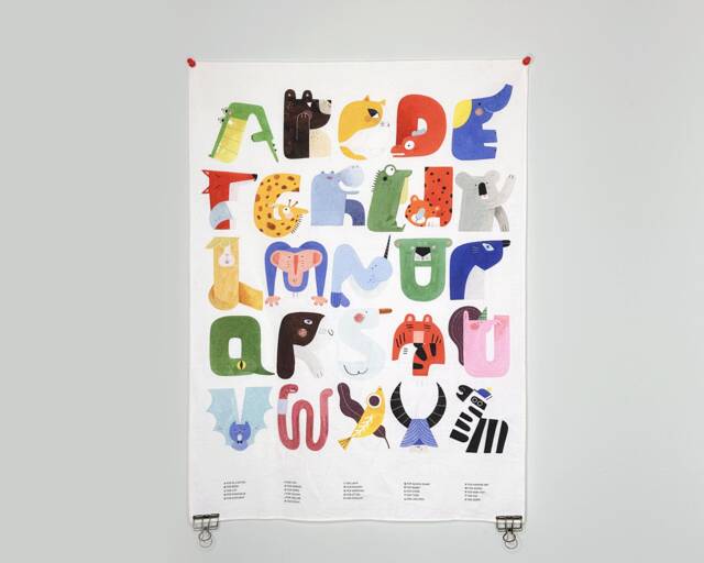 Abc Alphabet Animal Fabric Poster, Small Tapestry Wall Hanging, Nursery Art - image 1