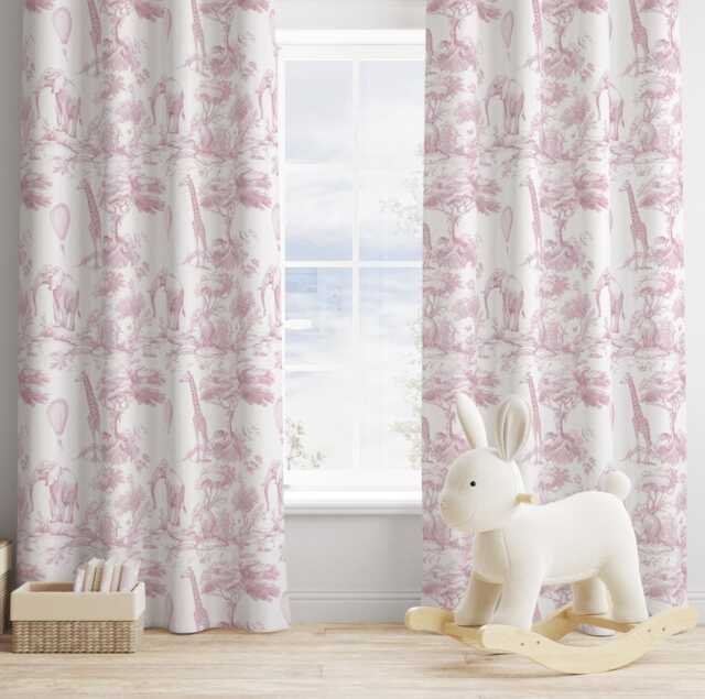 Chinoiserie Toile De Jouy Safari - Pink, Curtains, Blackout Or Non Blackout, Eyelet, Pencil Pleat Rod Pocket, Home Decor - image 1