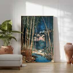 Japanese Woodblock Landscape Art - Bamboo Forest River Poster Blue Green Nature Print - thumbnail 3