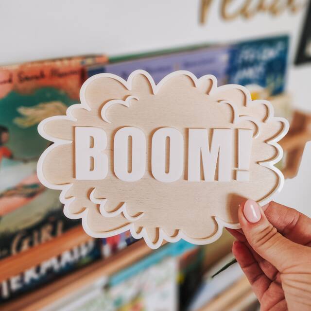 Superhero Wall Sign - Boom Zap Comic Word Wooden & Acrylic Layered Decor - image 1