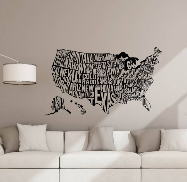 Usa Map Wall Decal United States Of America Sign Bedroom Poster Gift Stencil Print Vinyl Sticker Classroom Decor Living Room Art 4-80 - image 1