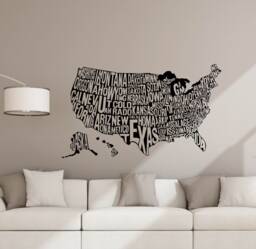 Usa Map Wall Decal United States Of America Sign Bedroom Poster Gift Stencil Print Vinyl Sticker Classroom Decor Living Room Art 4-80 - thumbnail 1