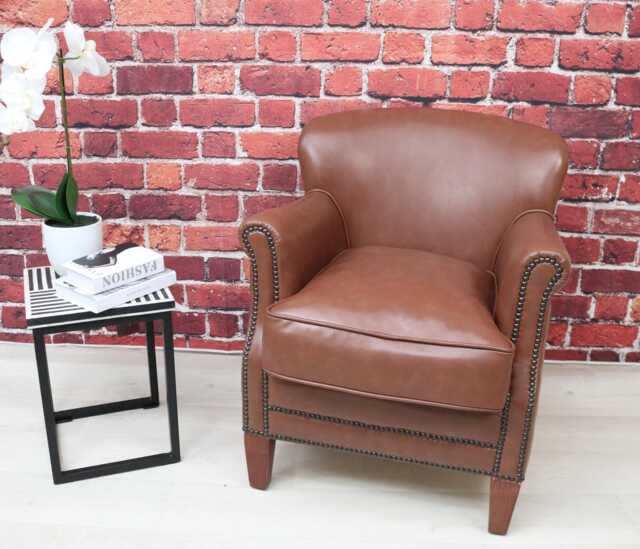 Lounge Accent Chair in Brown Leather Stock Fast Delivery - Kar2069 - image 1
