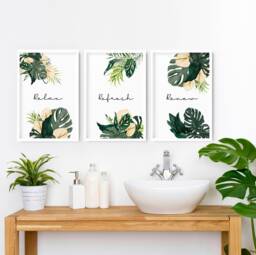 Spa Bathroom Art, Botanical Bathroom, Plant Print Set Of 3, Bohemian Decor, Relaxation Gifts, Wall New Home Gift From Friend - thumbnail 1