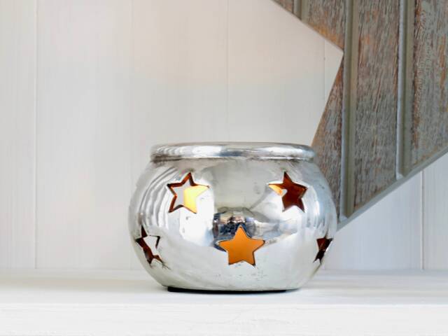 Silver Star Tea Light Holder Lantern - image 1