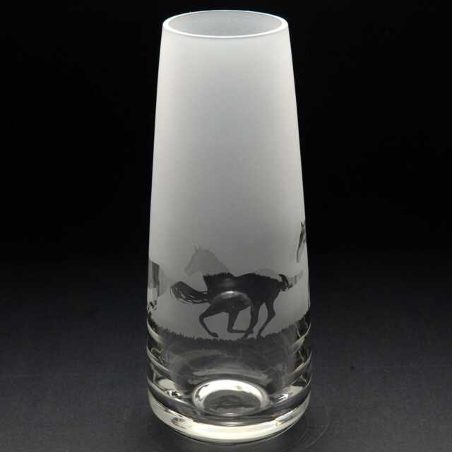 Galloping Horse Glass Bud Vase 150 Mm - Etched Engraved Glassware Home & Bar Decor - image 1