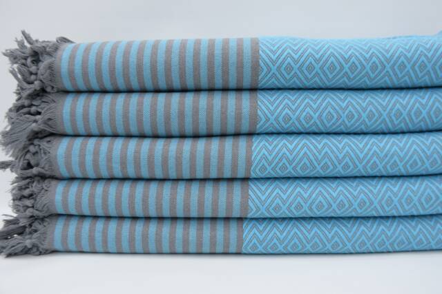 "Turkish Blanket, Turquoise & Gray Blanket, Throw Blanket, Throw, Bedroom Blanket, Bed Cover, Peshtemal Cover, 79""x103" - image 1