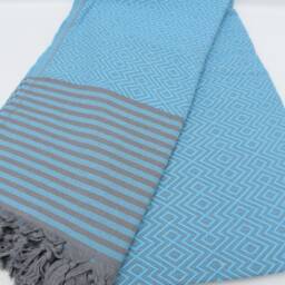 "Turkish Blanket, Turquoise & Gray Blanket, Throw Blanket, Throw, Bedroom Blanket, Bed Cover, Peshtemal Cover, 79""x103" - thumbnail 3