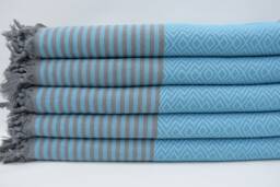 "Turkish Blanket, Turquoise & Gray Blanket, Throw Blanket, Throw, Bedroom Blanket, Bed Cover, Peshtemal Cover, 79""x103"
