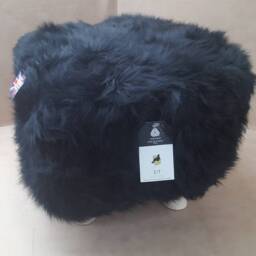 Handmade Sheepskin Footstool Small Furry Pouffe, Wood Legs - thumbnail 2