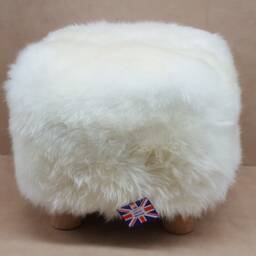Handmade Sheepskin Footstool Small Furry Pouffe, Wood Legs - thumbnail 3