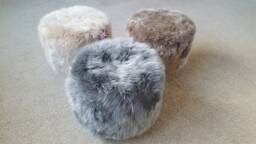 Handmade Sheepskin Footstool Small Furry Pouffe, Wood Legs - thumbnail 1